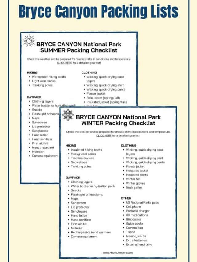 Bryce Canyon Packing Lists Story