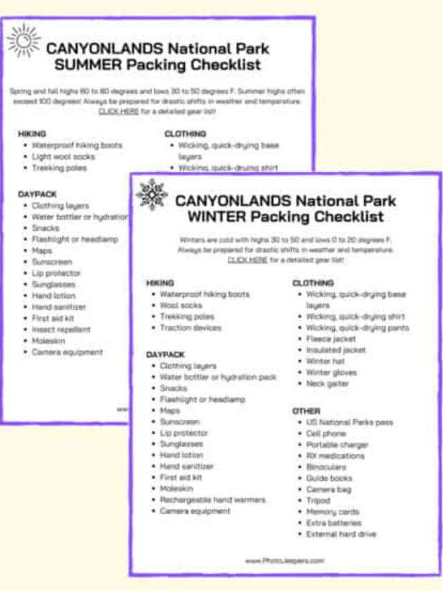 canyonlands packing lists
