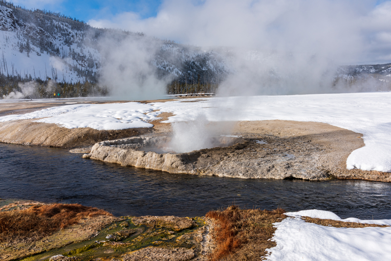 small geyser at Yellowstone in the winter