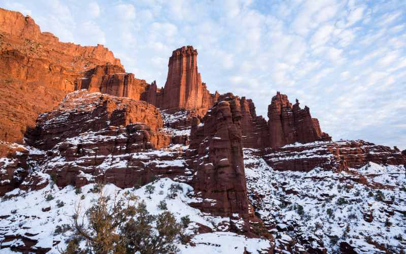 Fisher Towers with snow