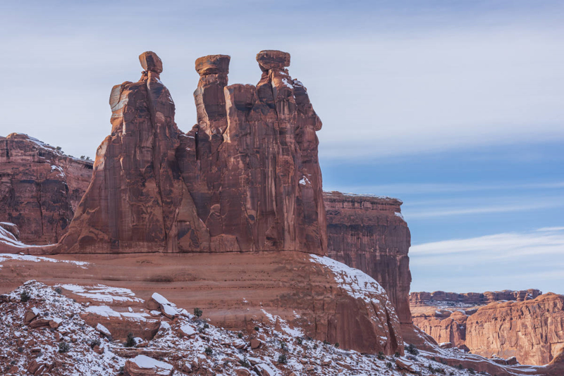 Three Gossips at Arches National Park in the winter 