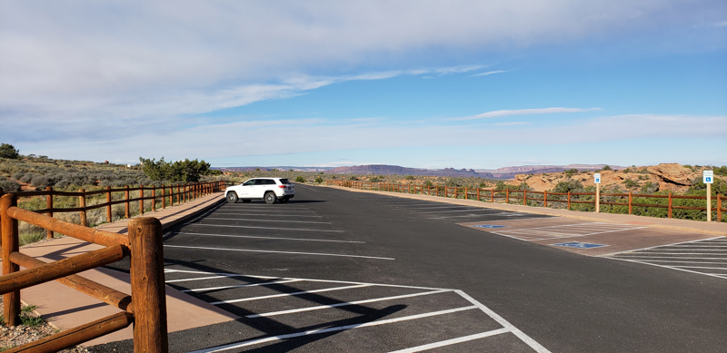 empty parking lot in the winter at Arches NP