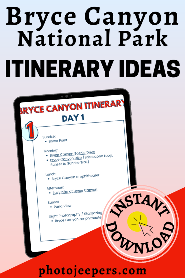 Bryce Canyon National Park itinerary ideas instant download