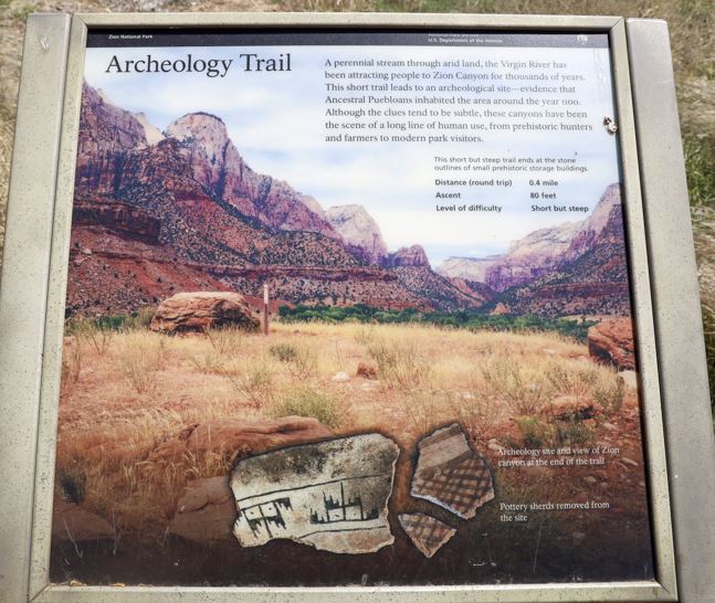 Archaeology Trail Sign at Zion National Park