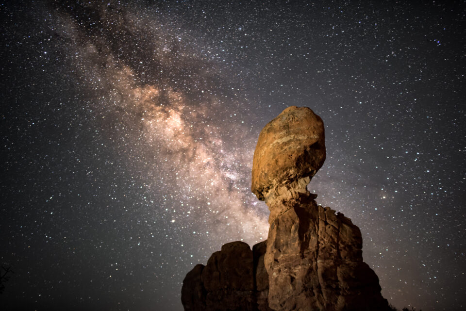 milky way over Balanced Rock at Arches National Park