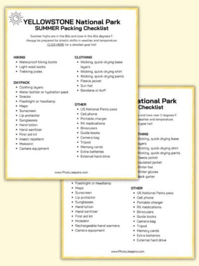 Packing Lists for Yellowstone National Park Story