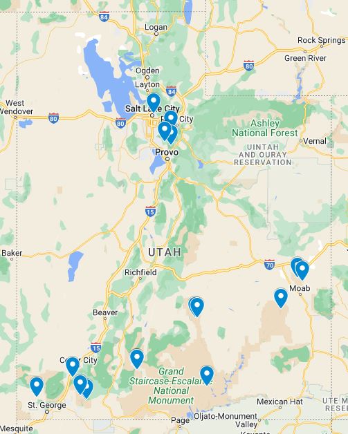 Map of Utah Summer Hikes