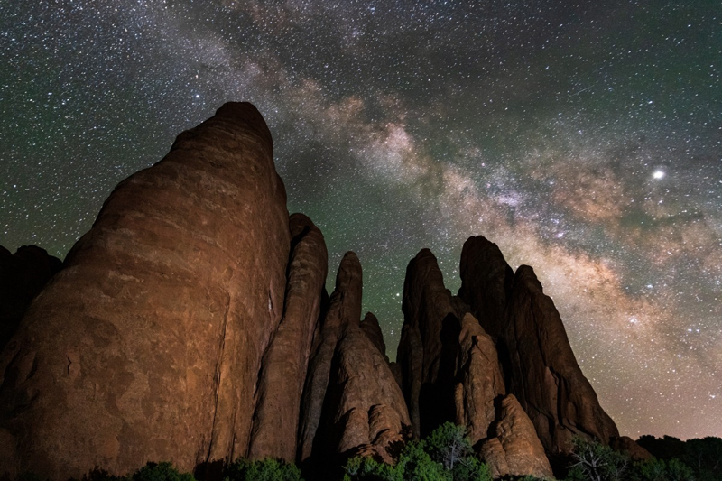 milky way over fins at Arches National Park