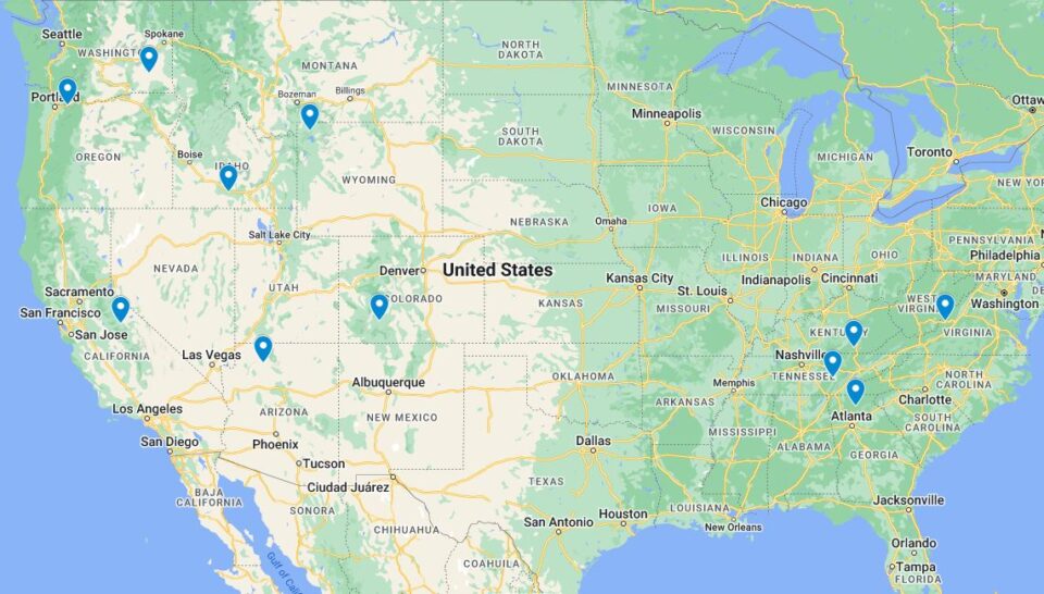 US waterfalls bucket list map