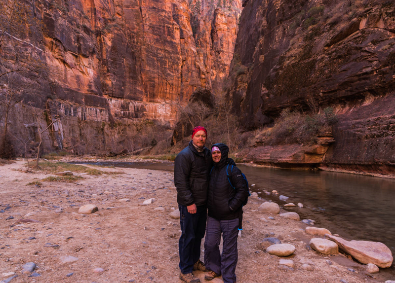 Hiking at Zion National Park in the winter
