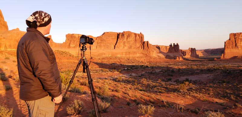 Photographer at Arches National Park in the winter