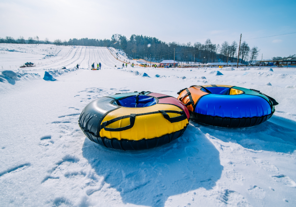 snow tubing in the winter