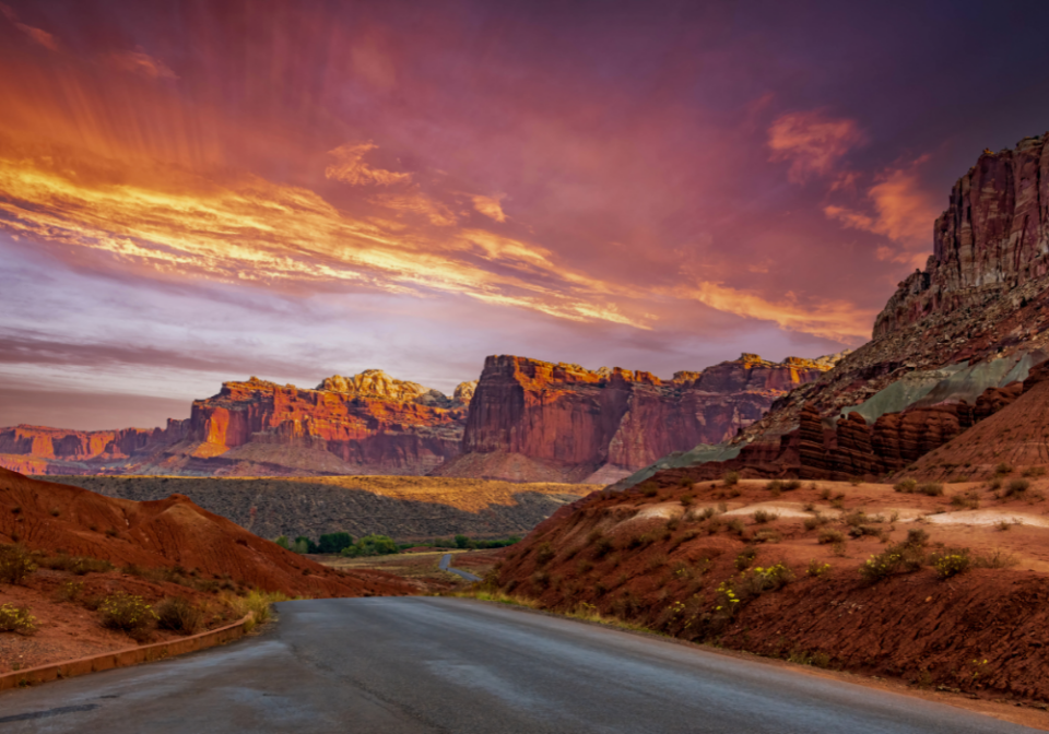 sunrise along the scenic drive at Capitol Reef
