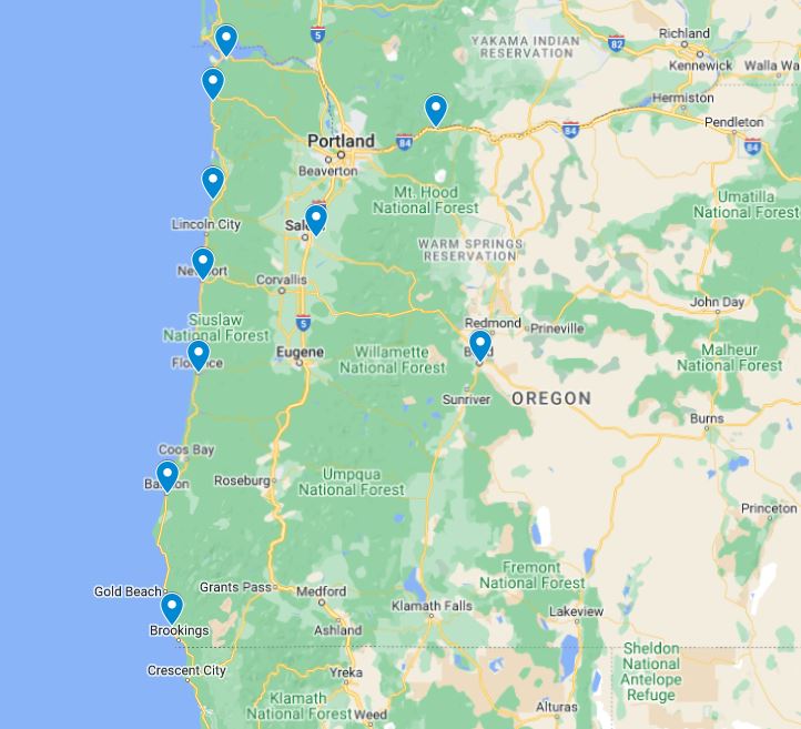 map of places to visit in Oregon in January