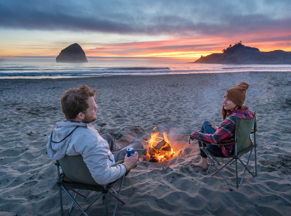 Fire on the beach in Pacific City