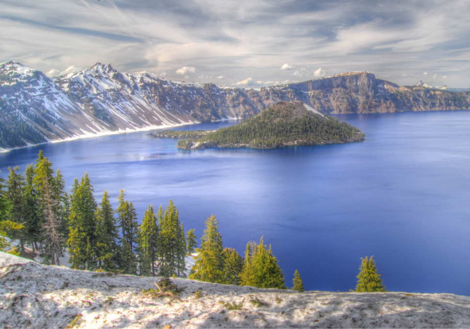 Crater Lake with snow