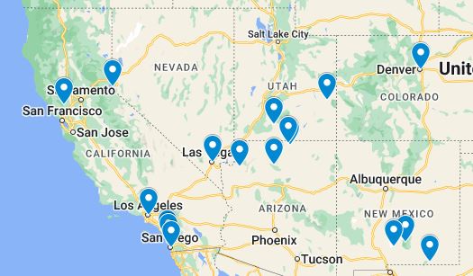 Map of Southwest in April places to visit