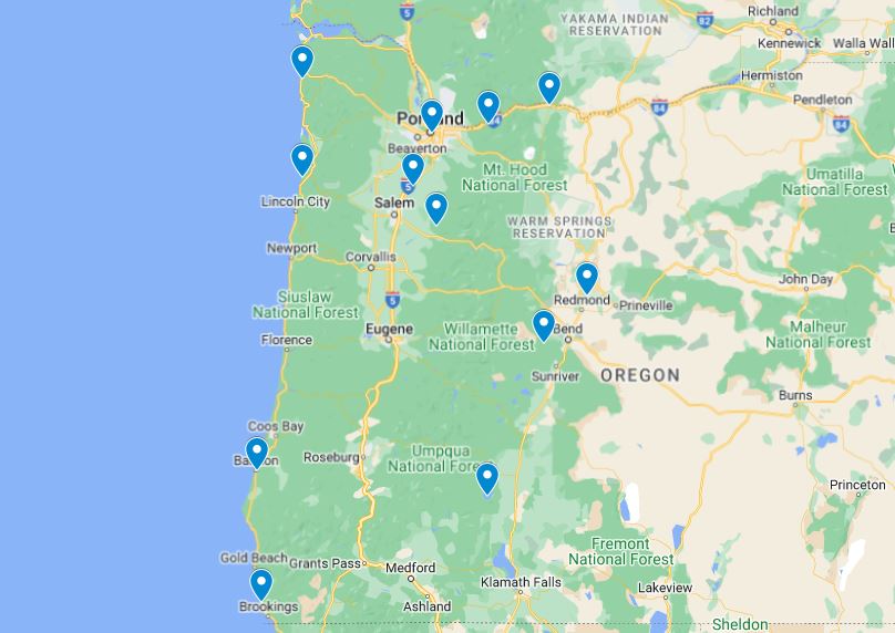 map of places to visit in Oregon in April