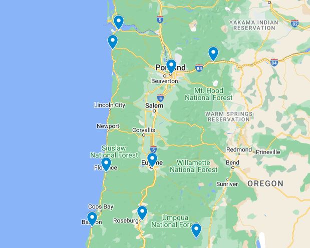 map of places to visit in Oregon in May